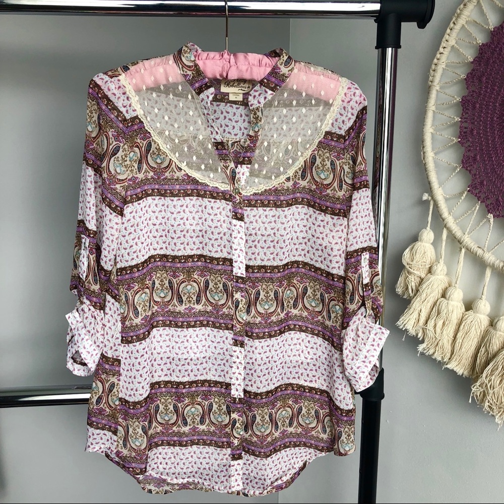 Pretty Rebellious Paisley Print Button Up Blouse